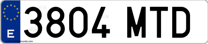 Ejemplo de matrícula de coche ordinaria 3804 MTD