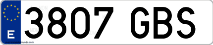 Ejemplo de matrícula de coche ordinaria 3807 GBS