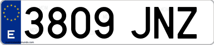 Ejemplo de matrícula de coche ordinaria 3809 JNZ