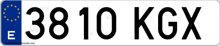 Ejemplo de matrícula de coche ordinaria 3810 KGX