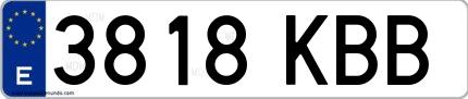 Ejemplo de matrícula española 3818 KBB