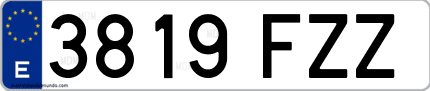 Ejemplo de matrícula de coche ordinaria 3819 FZZ