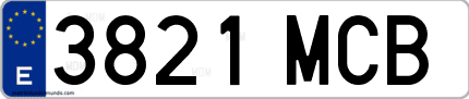 Ejemplo de matrícula de coche ordinaria 3821 MCB