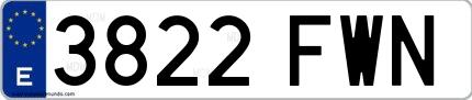 Ejemplo de matrícula española 3822 FWN