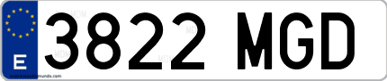 Ejemplo de matrícula de coche ordinaria 3822 MGD