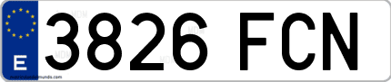 Ejemplo de matrícula de coche ordinaria 3826 FCN