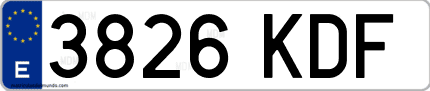 Ejemplo de matrícula de coche ordinaria 3826 KDF