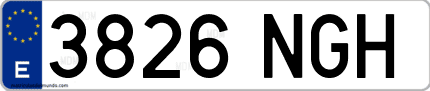 Ejemplo de matrícula de coche ordinaria 3826 NGH