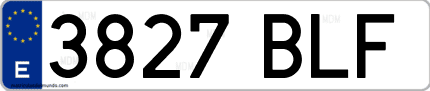 Ejemplo de matrícula de coche ordinaria 3827 BLF