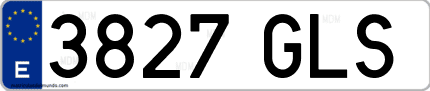 Ejemplo de matrícula de coche ordinaria 3827 GLS