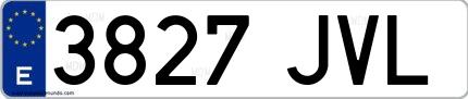 Ejemplo de matrícula española 3827 JVL