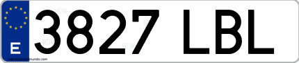 Ejemplo de matrícula de coche ordinaria 3827 LBL