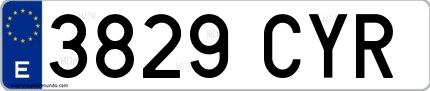 Ejemplo de matrícula española 3829 CYR