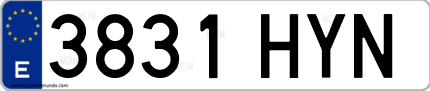 Ejemplo de matrícula de coche ordinaria 3831 HYN