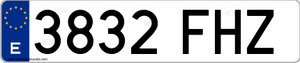 Ejemplo de matrícula de coche ordinaria 3832 FHZ