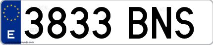 Ejemplo de matrícula de coche ordinaria 3833 BNS
