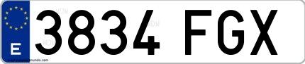 Ejemplo de matrícula española 3834 FGX
