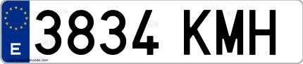Ejemplo de matrícula española 3834 KMH