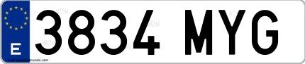 Ejemplo de matrícula española 3834 MYG