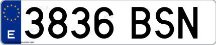 Ejemplo de matrícula española 3836 BSN
