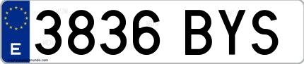 Ejemplo de matrícula española 3836 BYS