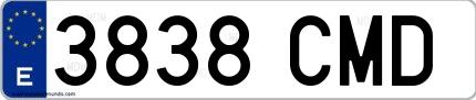 Ejemplo de matrícula española 3838 CMD
