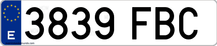 Ejemplo de matrícula de coche ordinaria 3839 FBC