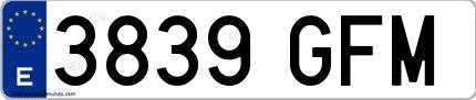 Ejemplo de matrícula española 3839 GFM
