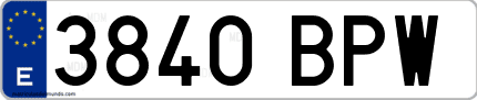 Ejemplo de matrícula de coche ordinaria 3840 BPW