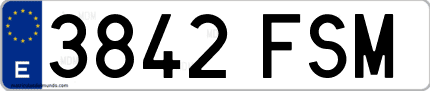Ejemplo de matrícula de coche ordinaria 3842 FSM