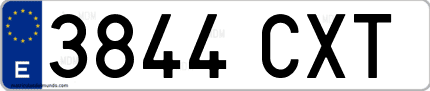 Ejemplo de matrícula de coche ordinaria 3844 CXT
