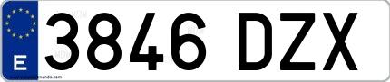 Ejemplo de matrícula española 3846 DZX