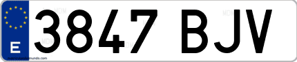 Ejemplo de matrícula de coche ordinaria 3847 BJV