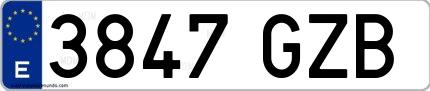 Ejemplo de matrícula española 3847 GZB
