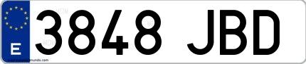 Ejemplo de matrícula española 3848 JBD