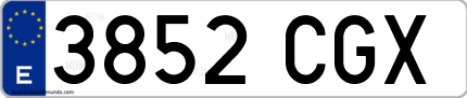 Ejemplo de matrícula de coche ordinaria 3852 CGX