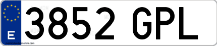 Ejemplo de matrícula de coche ordinaria 3852 GPL
