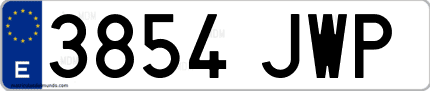 Ejemplo de matrícula de coche ordinaria 3854 JWP