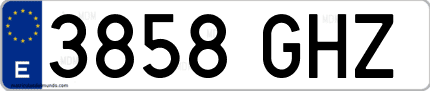 Ejemplo de matrícula de coche ordinaria 3858 GHZ
