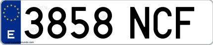 Ejemplo de matrícula española 3858 NCF