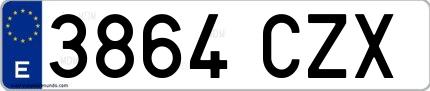 Ejemplo de matrícula española 3864 CZX
