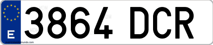 Ejemplo de matrícula de coche ordinaria 3864 DCR