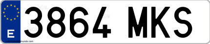 Ejemplo de matrícula de coche ordinaria 3864 MKS