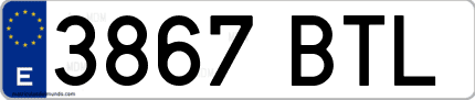 Ejemplo de matrícula de coche ordinaria 3867 BTL