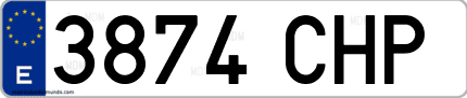 Ejemplo de matrícula de coche ordinaria 3874 CHP