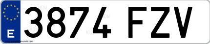 Ejemplo de matrícula española 3874 FZV