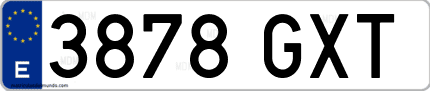 Ejemplo de matrícula de coche ordinaria 3878 GXT