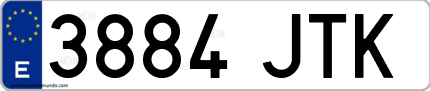 Ejemplo de matrícula de coche ordinaria 3884 JTK