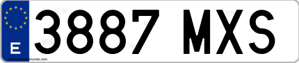 Ejemplo de matrícula de coche ordinaria 3887 MXS