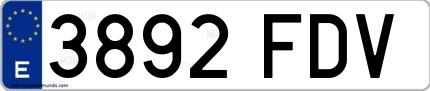 Ejemplo de matrícula española 3892 FDV